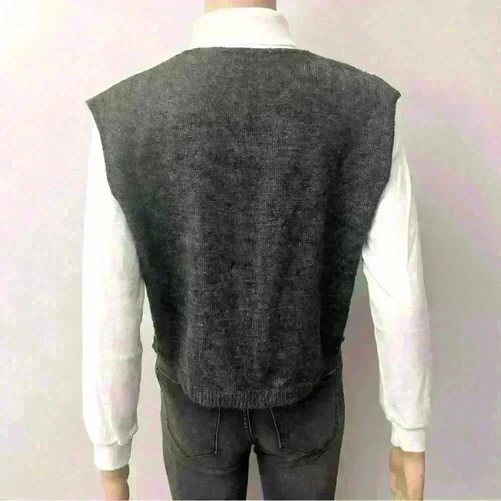 Vintage BohoOversized Green Multicolored Button V-neck  Sweater Vest - Picture 5 of 13
